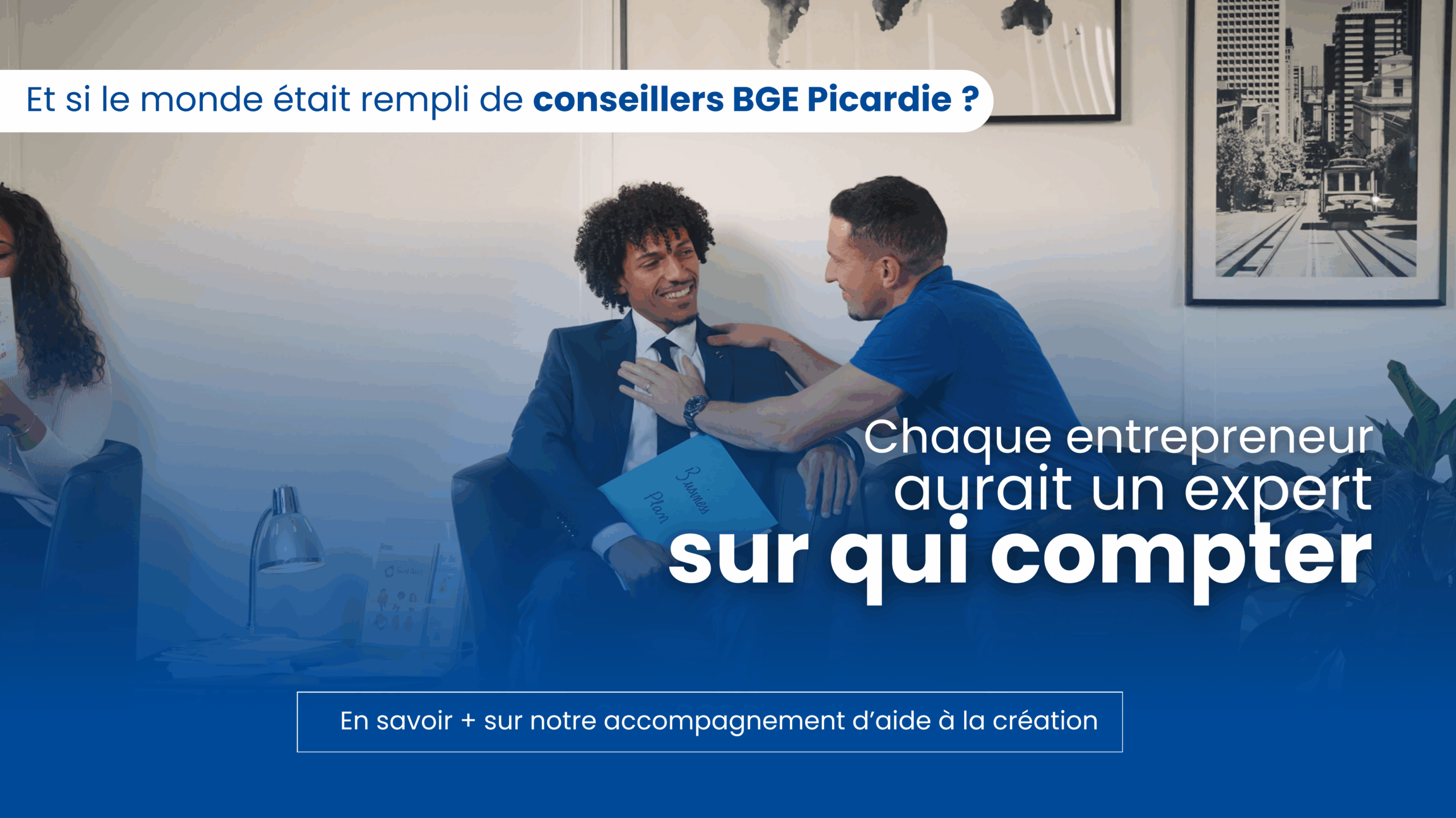 Conseiller bge picardie avec un entrepreneur dans une salle d'attente